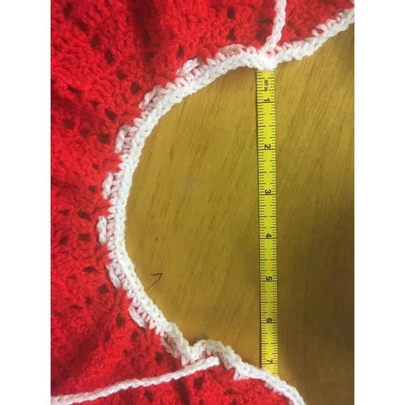 Doll Shawl Crochet Handmade with Pom Pom Closure Red w/White Trim accessories - Picture 5 of 6